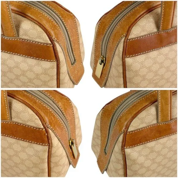 Celine Mini Boston Bag Top Handle Bag Macadam Pattern Beige Vintage - Picture 4 of 10